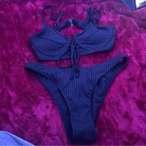 Stylish Black Ribbed Bikini Set